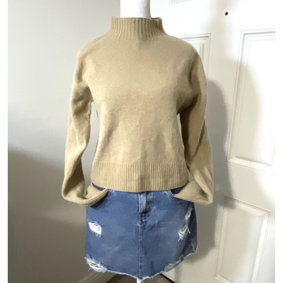 Everlane The Good Merino Wool Sweater Cropped Sm Fits Like Small Tan Mock Neck - Picture 1 of 9